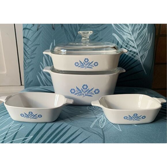 Vintage Corning Ware BLUE CORNFLOWER Baking Casserole Dish Lot 6 piece SET - Picture 1 of 6